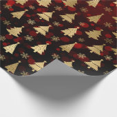 Faux Gold Foil kerstbomen en rode bokeh Cadeaupapier (Hoek)