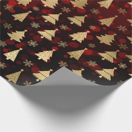 Faux Gold Foil kerstbomen en rode bokeh Cadeaupapier (Hoek)