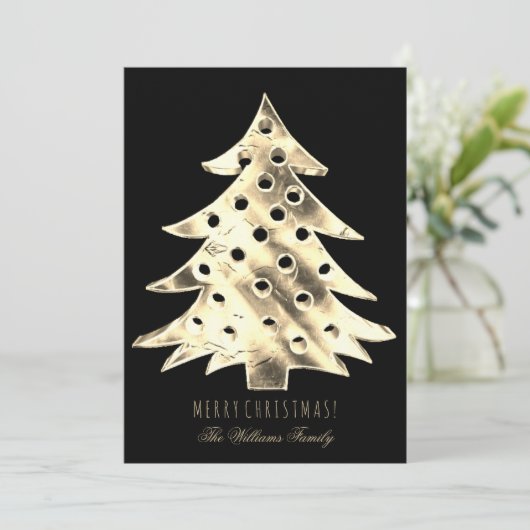 Faux Gold Foil kerstboom Moderne Elegant Black Kaart (Staand voorkant)