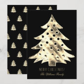 Faux Gold Foil kerstboom Moderne Elegant Black Kaart (Voorkant / Achterkant)