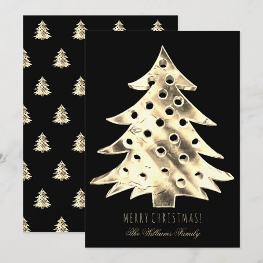 Faux Gold Foil kerstboom Moderne Elegant Black Kaart (Voorkant / Achterkant)