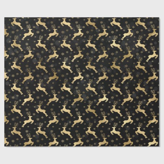 Faux Gold Foil-kerstrender & Black bokeh Cadeaupapier (Vlak)