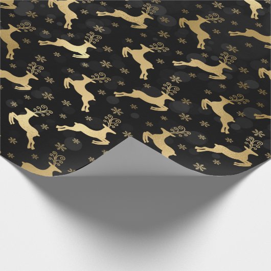 Faux Gold Foil-kerstrender & Black bokeh Cadeaupapier (Hoek)