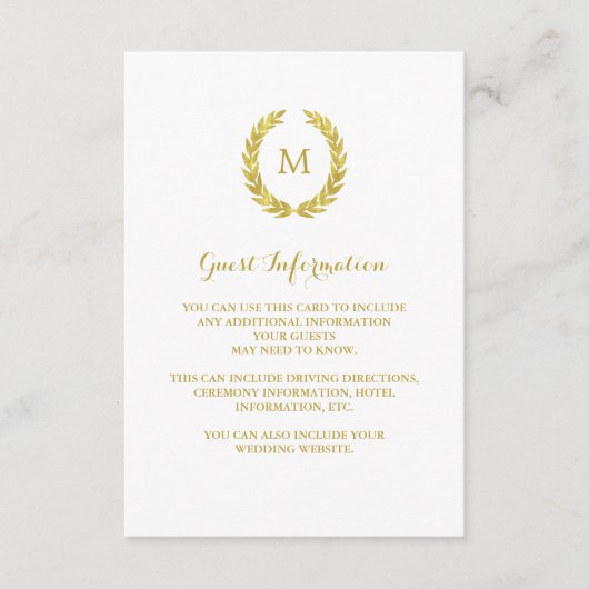 Faux Gold Foil Laurel krans Gastinformatie Informatiekaartje (Voorkant)