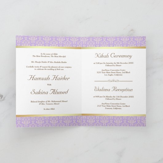 Faux Gold Foil Lavender Damask Muslim Weduwschap (Binnen)