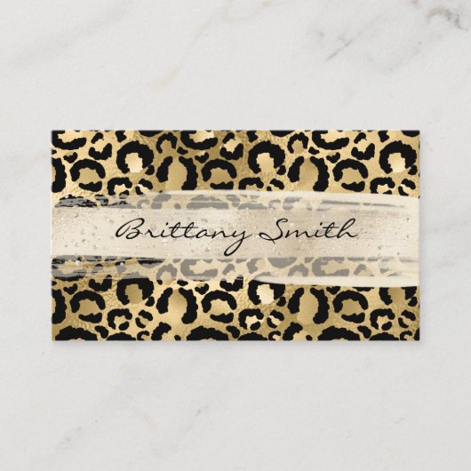 Faux Gold Foil Leopard Champagne Bruske Visitekaartje (Voorkant)