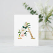 Faux Gold Foil Letter A Blush Floral Monogram Briefkaart (Staand voorkant)