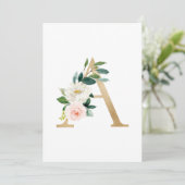 Faux Gold Foil Letter A Blush Floral Monogram Kaart (Staand voorkant)