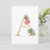 Faux Gold Foil Letter A Blush Floral Monogram Kaart (Staand voorkant)