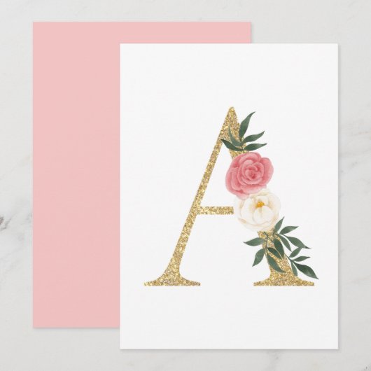 Faux Gold Foil Letter A Blush Floral Monogram Kaart (Voorkant / Achterkant)