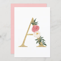 Faux Gold Foil Letter A Blush Floral Monogram