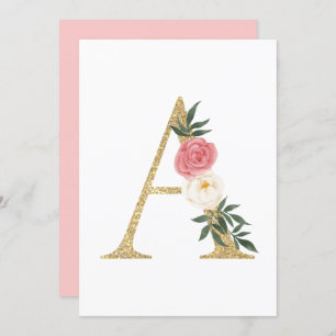 Faux Gold Foil Letter A Blush Floral Monogram Kaart