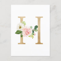 Faux Gold Foil Letter H Blush Floral Monogram