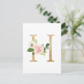 Faux Gold Foil Letter H Blush Floral Monogram Briefkaart (Staand voorkant)
