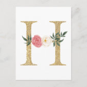 Faux Gold Foil Letter H Blush Floral Monogram Briefkaart (Voorkant)
