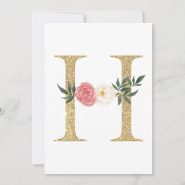 Faux Gold Foil Letter H Blush Floral Monogram Kaart