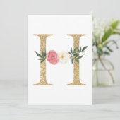 Faux Gold Foil Letter H Blush Floral Monogram Kaart (Staand voorkant)