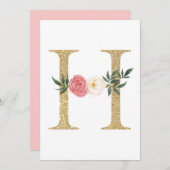 Faux Gold Foil Letter H Blush Floral Monogram Kaart (Voorkant / Achterkant)