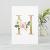 Faux Gold Foil Letter H Blush Floral Monogram Kaart (Staand voorkant)