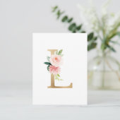 Faux Gold Foil Letter L Blush Floral Monogram Briefkaart (Staand voorkant)