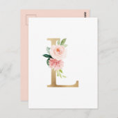 Faux Gold Foil Letter L Blush Floral Monogram Briefkaart (Voorkant / Achterkant)