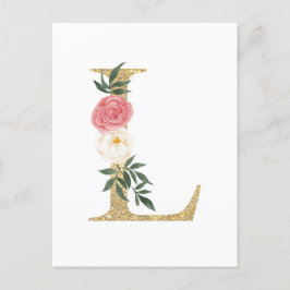 Faux Gold Foil Letter L Blush Floral Monogram Briefkaart