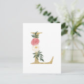 Faux Gold Foil Letter L Blush Floral Monogram Briefkaart (Staand voorkant)