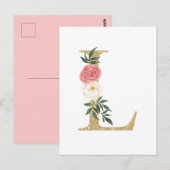 Faux Gold Foil Letter L Blush Floral Monogram Briefkaart (Voorkant / Achterkant)