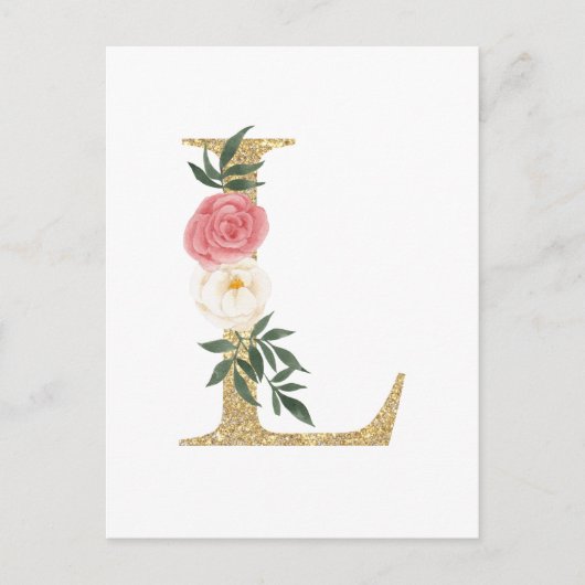 Faux Gold Foil Letter L Blush Floral Monogram Briefkaart (Voorkant)