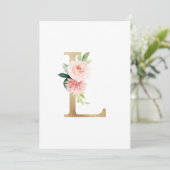 Faux Gold Foil Letter L Blush Floral Monogram Kaart (Staand voorkant)
