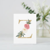 Faux Gold Foil Letter Z Blush Floral Monogram Briefkaart (Staand voorkant)