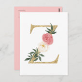 Faux Gold Foil Letter Z Blush Floral Monogram Briefkaart (Voorkant / Achterkant)