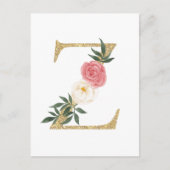 Faux Gold Foil Letter Z Blush Floral Monogram Briefkaart (Voorkant)