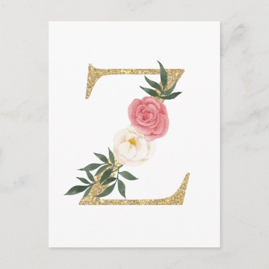 Faux Gold Foil Letter Z Blush Floral Monogram Briefkaart (Voorkant)