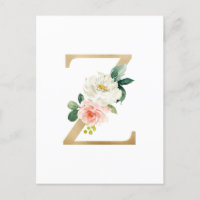 Faux Gold Foil Letter Z Blush Floral Monogram