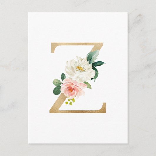 Faux Gold Foil Letter Z Blush Floral Monogram Briefkaart (Voorkant)