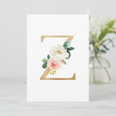 Faux Gold Foil Letter Z Blush Floral Monogram Kaart (Staand voorkant)