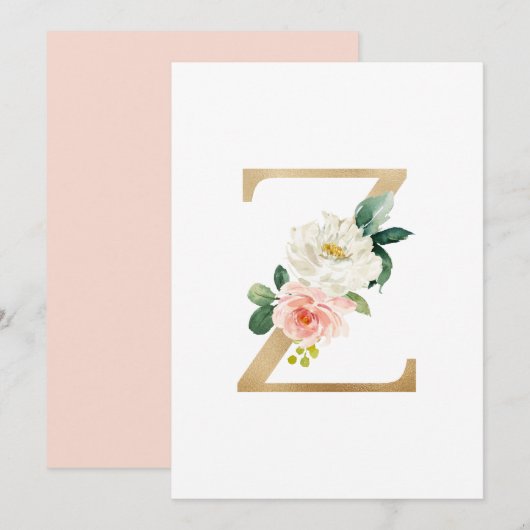 Faux Gold Foil Letter Z Blush Floral Monogram Kaart (Voorkant / Achterkant)