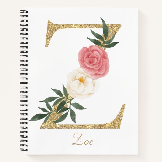 Faux Gold Foil Letter Z Blush Floral Monogram Notitieboek (Voorkant)