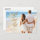 Faux Gold Foil Lettering Foto opslaan Datum Aankondigingskaart (Voorkant / Achterkant)