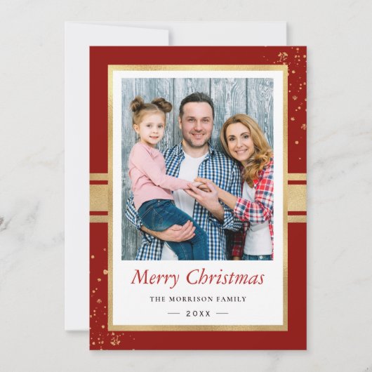 Faux Gold Foil Lijst Merry kerstfoto Feestdagenkaart (Voorkant)