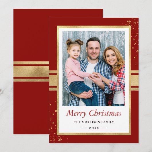 Faux Gold Foil Lijst Merry kerstfoto Feestdagenkaart (Voorkant / Achterkant)