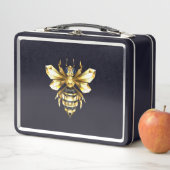 Faux Gold Foil Logo Bee Polygonaal op Zwart (In situ)