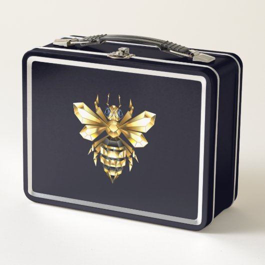 Faux Gold Foil Logo Bee Polygonaal op Zwart (Voorkant)
