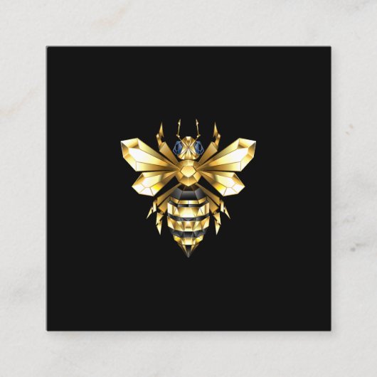 Faux Gold Foil Logo Bee Polygonaal op Zwart Afsprakenkaartje (Voorkant)