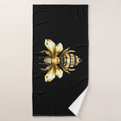 Faux Gold Foil Logo Bee Polygonaal op Zwart Badhanddoek (Badhanddoek)