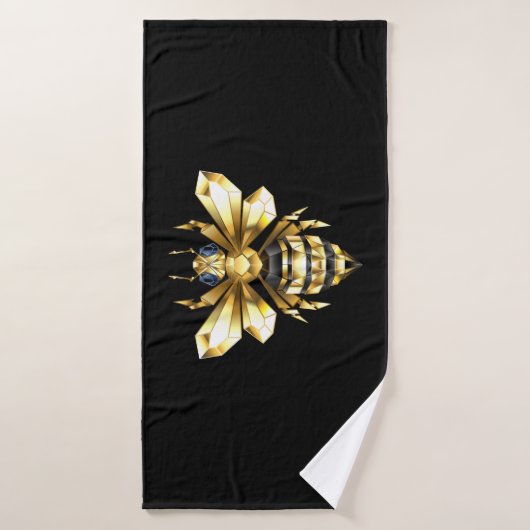 Faux Gold Foil Logo Bee Polygonaal op Zwart Badhanddoek (Badhanddoek)