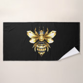 Faux Gold Foil Logo Bee Polygonaal op Zwart Badhanddoek (Badhanddoek)
