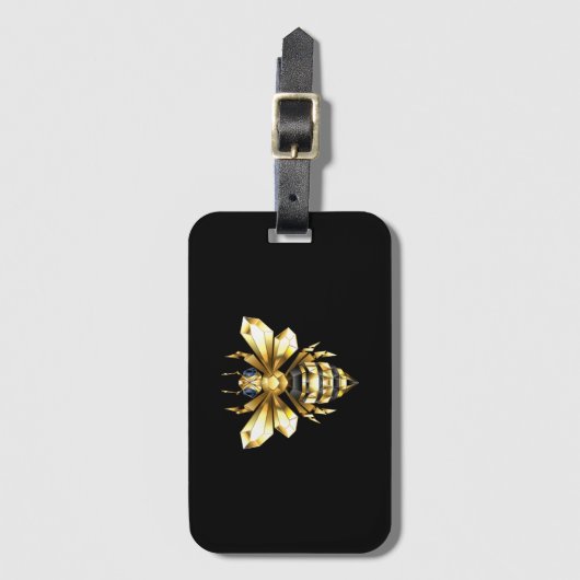 Faux Gold Foil Logo Bee Polygonaal op Zwart Bagagelabel (Voorkant (verticaal))