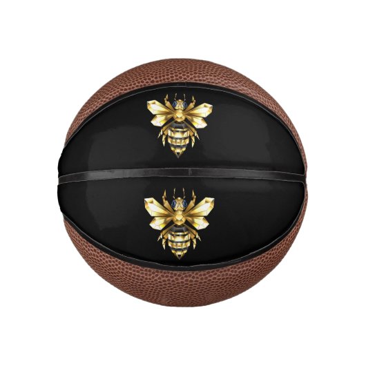 Faux Gold Foil Logo Bee Polygonaal op Zwart Basketbal (Voorkant)